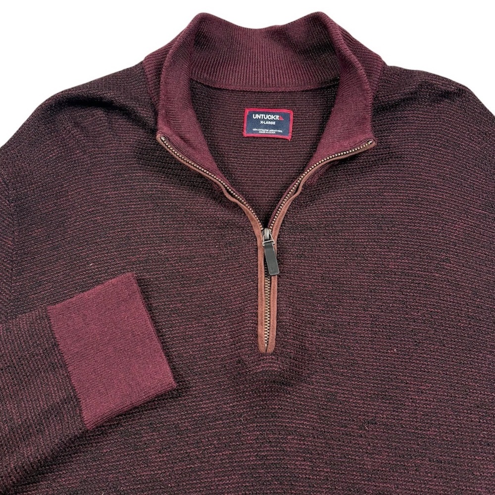 Untuckit Belguardo Birdseye Quarter Zip Mens XL Maroon Red Merino Wool Sweater